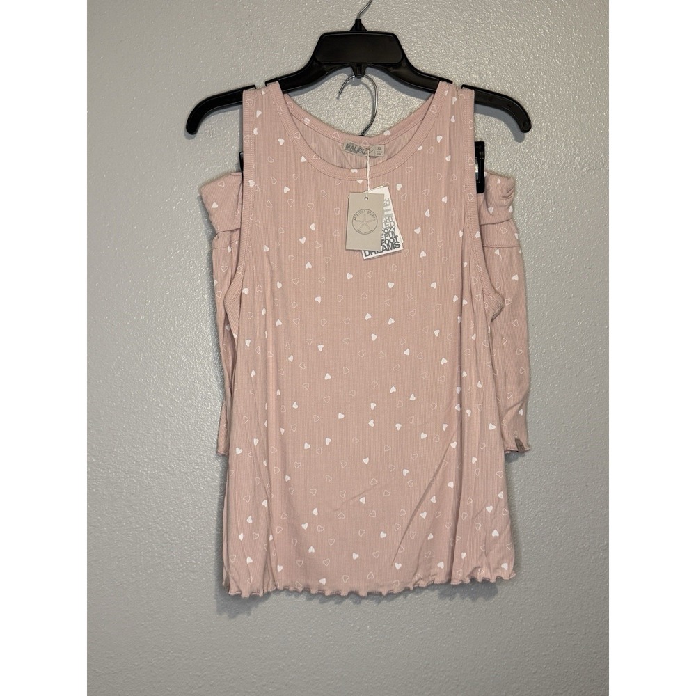 Barefoot Dreams 2pc Ultra Soft Rib Short & Tank Set Pink Hearts Bamboo Size XL